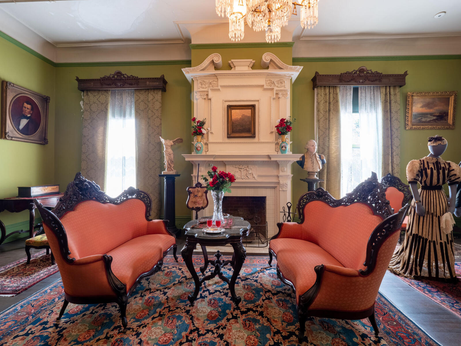 Parlor sofas with fireplace 