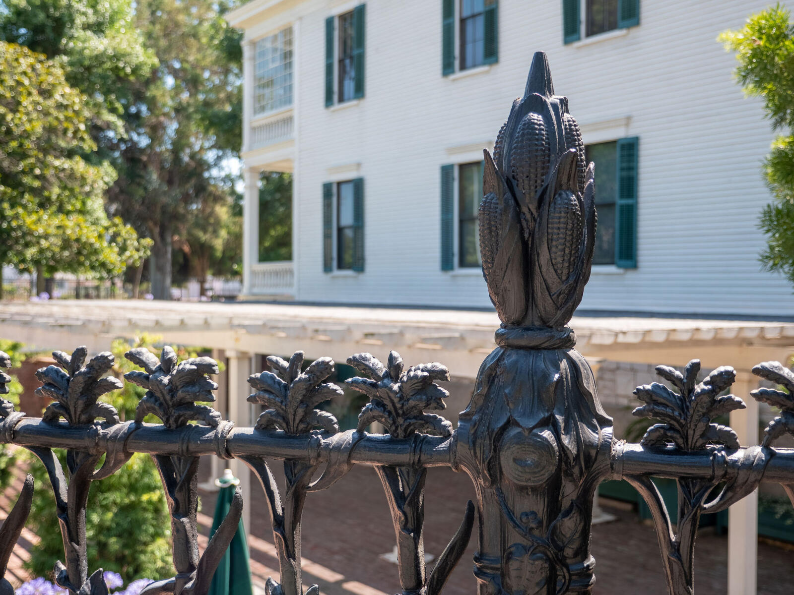 Iron Cornstalk fence with Banning House in background