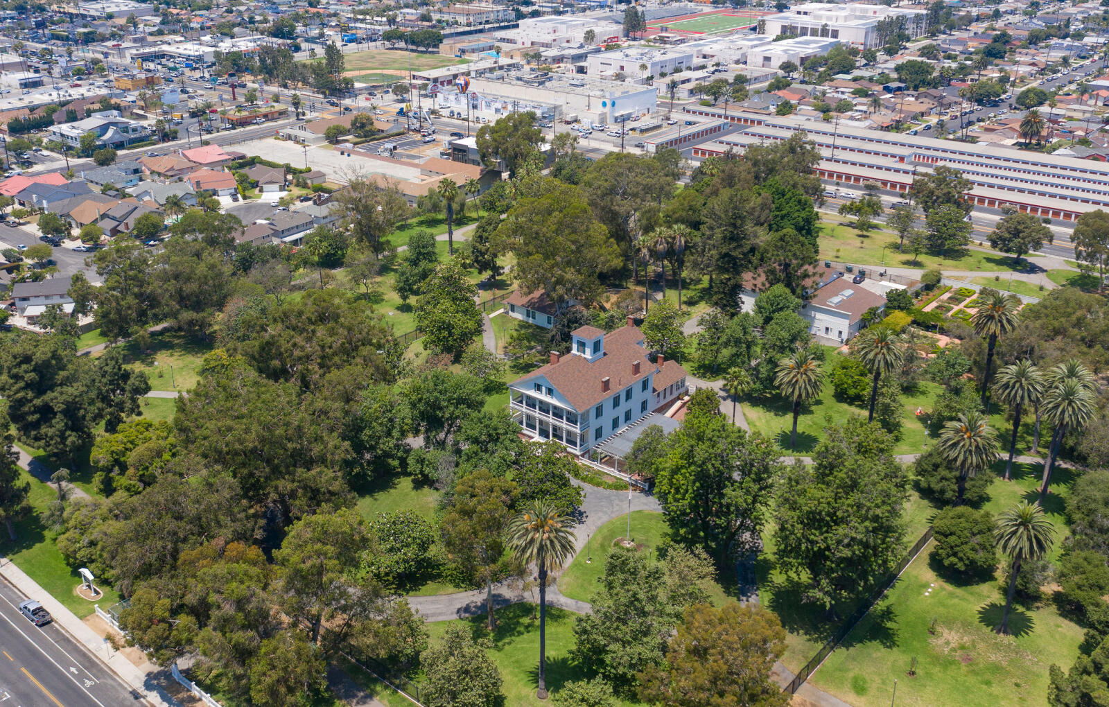 Drone long view of Banning House and surrounding area