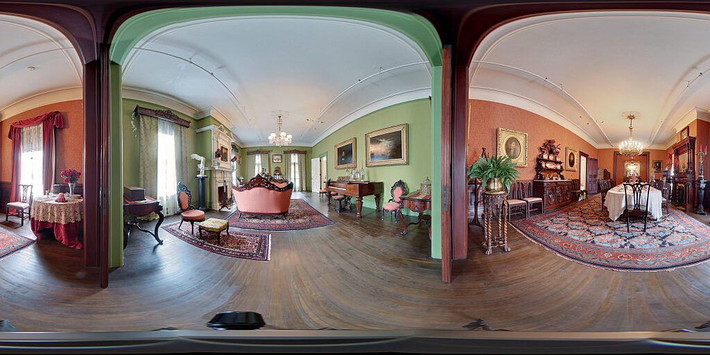 Panoramic view including the parlor and dining room