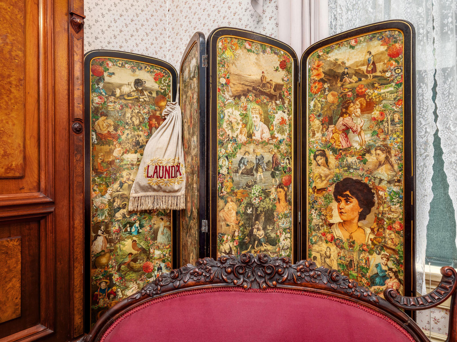 Decorated scrap screen in Girl's Room